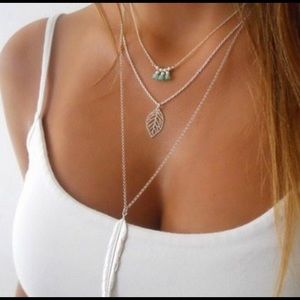 3 Layer Leaf and Feather Necklace